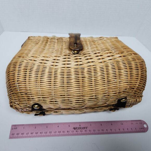 Vintage Simon Wicker Basket Purse Pocketbook Lucite Handle Frame 50's 60's Retro - Picture 4 of 9